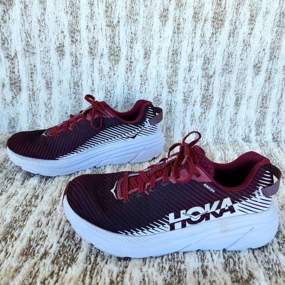 Hoka One One "Rincon 2" Athletic Running Shoe Maroon White | Women's Size 8.5 - Picture 6 of 13